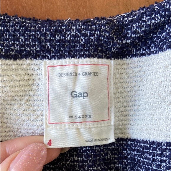 Gap navy blue cream striped slub knit jacket americana nautical fall layer 4 - Picture 6 of 16